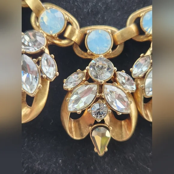 VTG J. Crew Goldtone Crystal Rhinestone Cluster Bib Statement Necklace - Picture 2 of 12